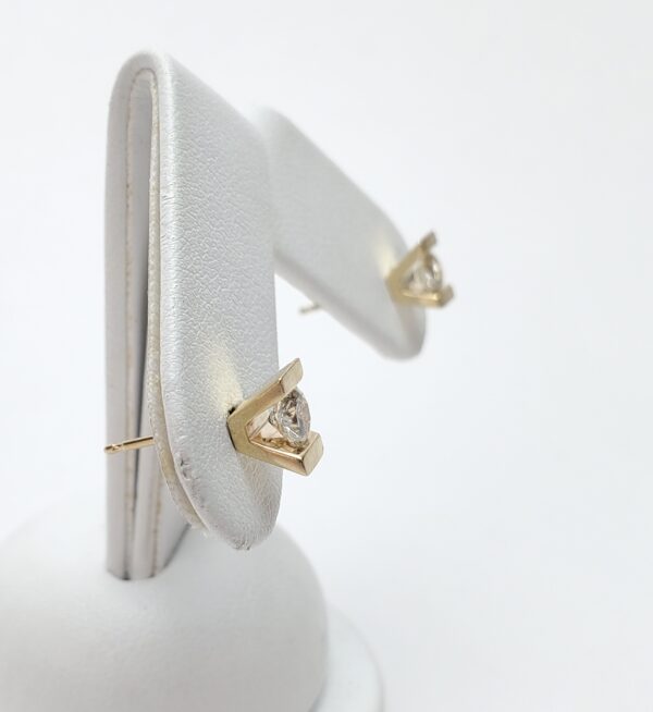 14k Yellow Gold .65c Natural Diamond Modern Style Tension Set Stud Earrings - Image 5