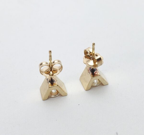 14k Yellow Gold .65c Natural Diamond Modern Style Tension Set Stud Earrings - Image 6