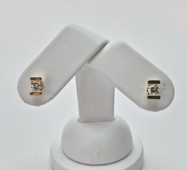 14k Yellow Gold .65c Natural Diamond Modern Style Tension Set Stud Earrings