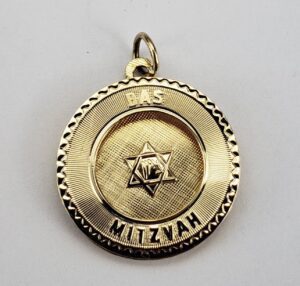 14k Yellow Gold Bas Mitzvah Jewish Star Judaica Zion Circle Charm Pendant