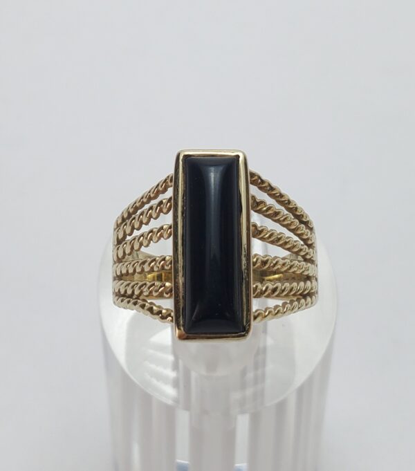14k Yellow Gold Black Onyx Cable Rope Open Work Coil Cocktail Band Ring 7'' - Image 3
