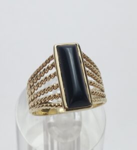 14k Yellow Gold Black Onyx Cable Rope Open Work Coil Cocktail Band Ring 7''