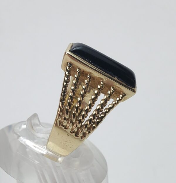 14k Yellow Gold Black Onyx Cable Rope Open Work Coil Cocktail Band Ring 7'' - Image 5