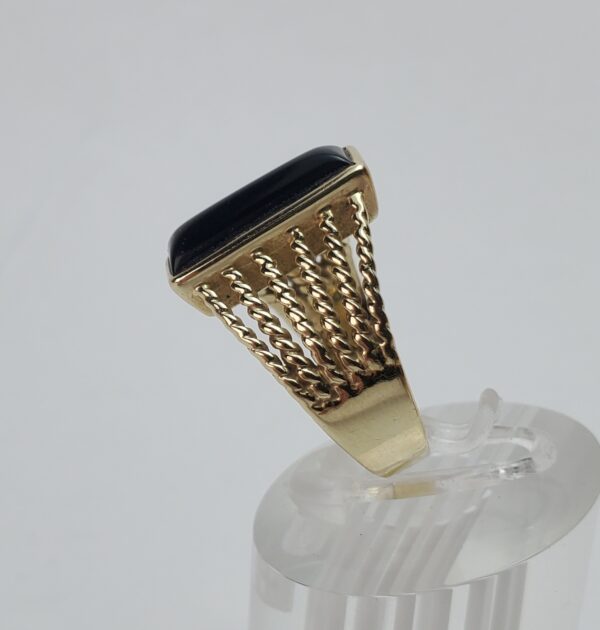 14k Yellow Gold Black Onyx Cable Rope Open Work Coil Cocktail Band Ring 7'' - Image 6