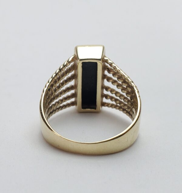 14k Yellow Gold Black Onyx Cable Rope Open Work Coil Cocktail Band Ring 7'' - Image 8