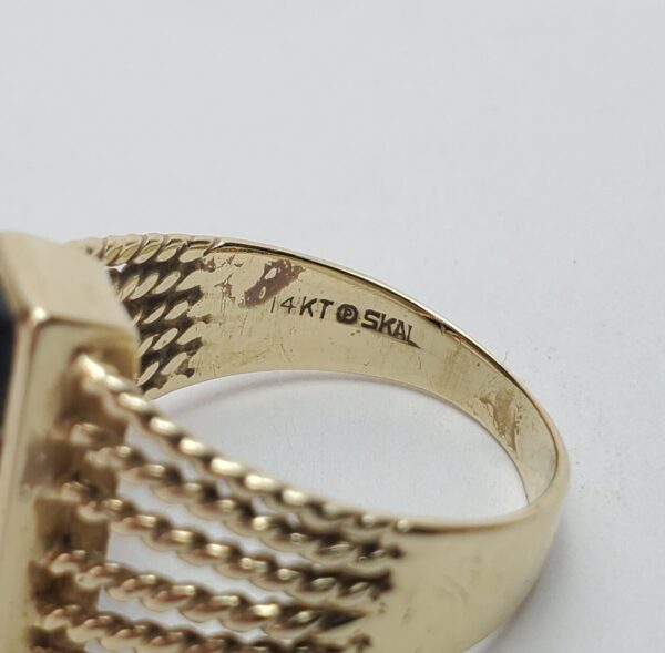 14k Yellow Gold Black Onyx Cable Rope Open Work Coil Cocktail Band Ring 7'' - Image 10