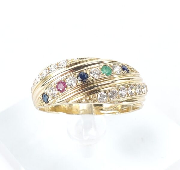 14k Yellow Gold Blue Sapphire Emerald Ruby Cubic Zirconia Pave Band Ring 8.5'' - Image 3