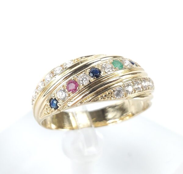 14k Yellow Gold Blue Sapphire Emerald Ruby Cubic Zirconia Pave Band Ring 8.5'' - Image 4