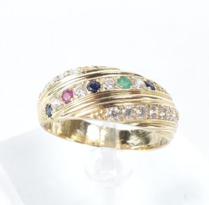 14k Yellow Gold Blue Sapphire Emerald Ruby Cubic Zirconia Pave Band Ring 8.5''