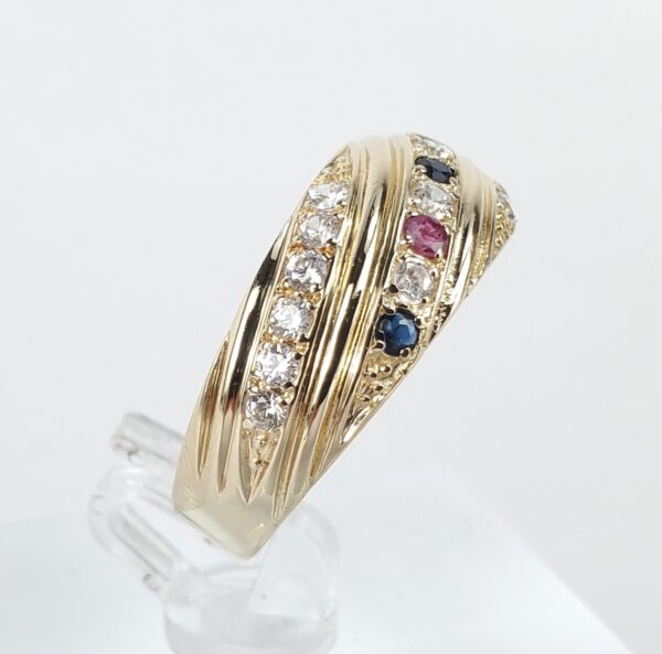 14k Yellow Gold Blue Sapphire Emerald Ruby Cubic Zirconia Pave Band Ring 8.5'' - Image 5