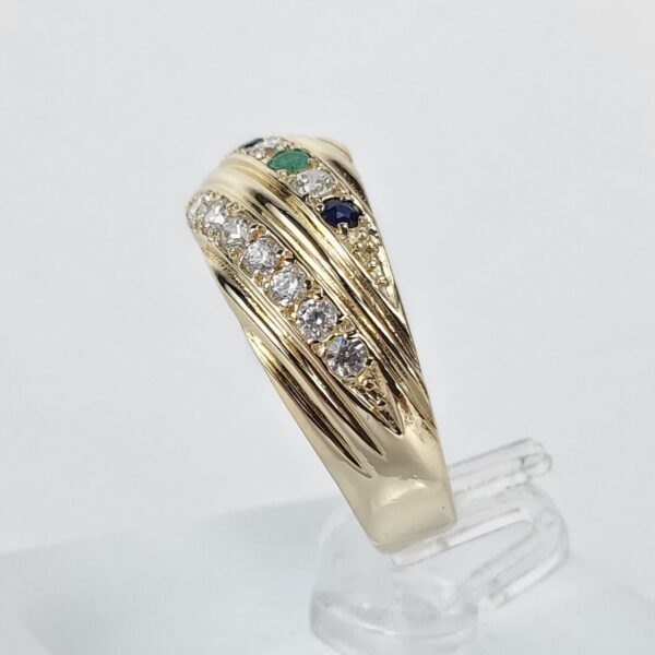 14k Yellow Gold Blue Sapphire Emerald Ruby Cubic Zirconia Pave Band Ring 8.5'' - Image 6