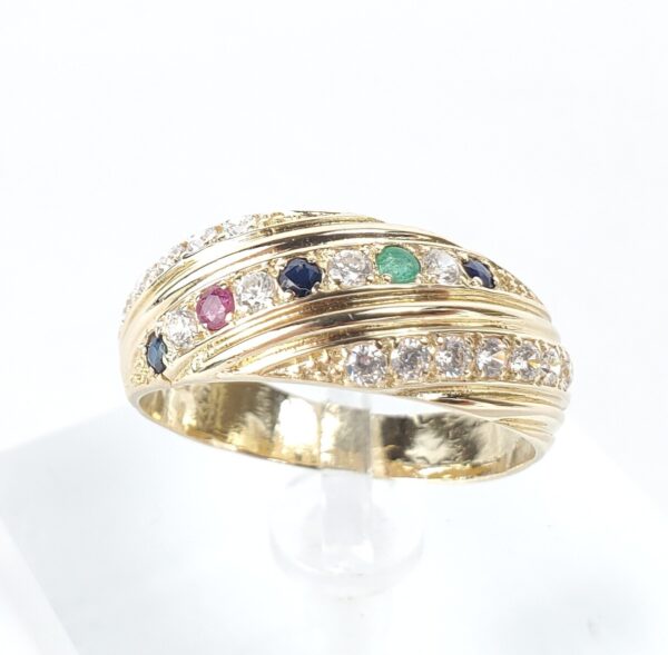 14k Yellow Gold Blue Sapphire Emerald Ruby Cubic Zirconia Pave Band Ring 8.5''