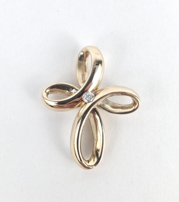 14k Yellow Gold Diamond Christian Catholic Cross Unique Slider Drop Pendant 1'' - Image 3