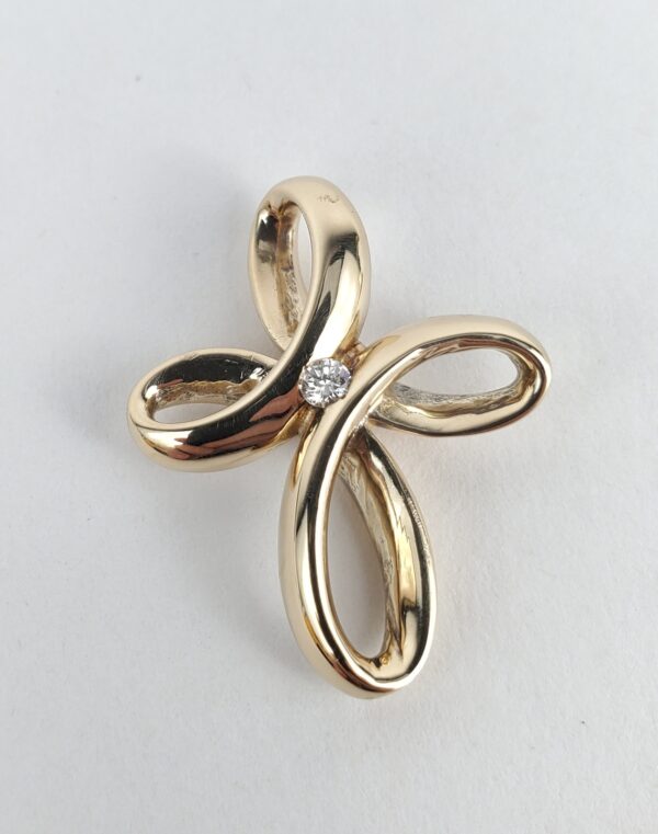 14k Yellow Gold Diamond Christian Catholic Cross Unique Slider Drop Pendant 1'' - Image 4