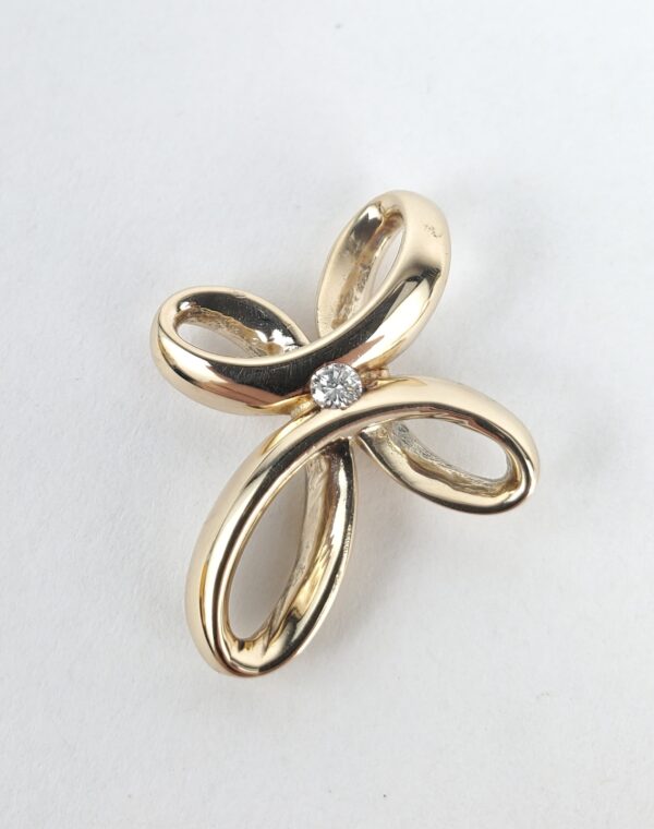 14k Yellow Gold Diamond Christian Catholic Cross Unique Slider Drop Pendant 1''