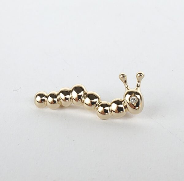 14k Yellow Gold Diamond Cute Caterpillar Brooch Pin Pendant 1 1/8'' - Image 3