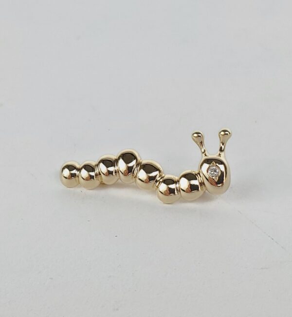 14k Yellow Gold Diamond Cute Caterpillar Brooch Pin Pendant 1 1/8'' - Image 4