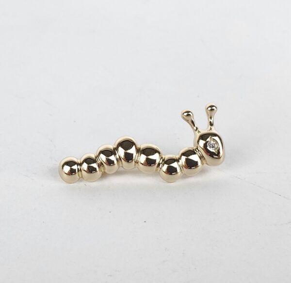 14k Yellow Gold Diamond Cute Caterpillar Brooch Pin Pendant 1 1/8'' - Image 5