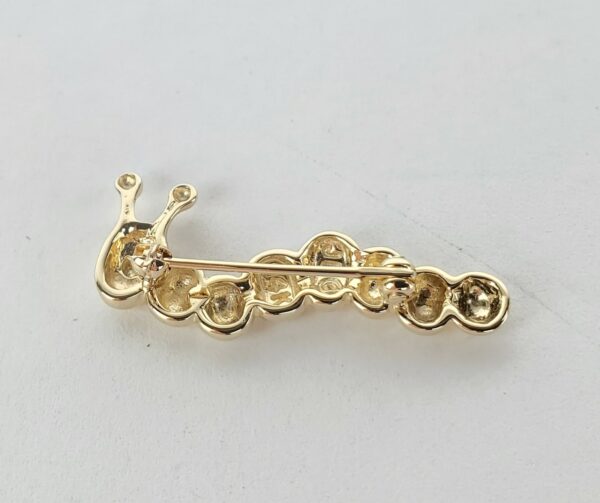 14k Yellow Gold Diamond Cute Caterpillar Brooch Pin Pendant 1 1/8'' - Image 6