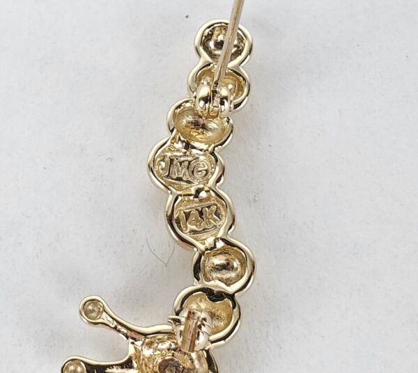 14k Yellow Gold Diamond Cute Caterpillar Brooch Pin Pendant 1 1/8'' - Image 7