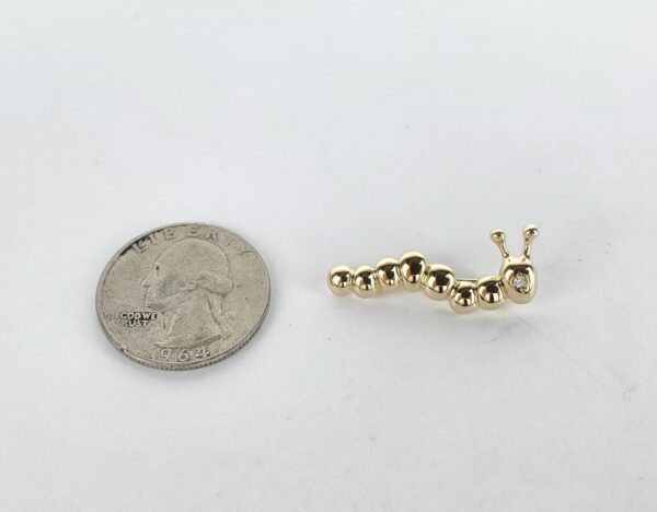 14k Yellow Gold Diamond Cute Caterpillar Brooch Pin Pendant 1 1/8'' - Image 8