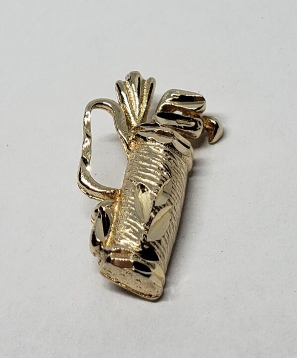 14k Yellow Gold Golf Bag with Clubs Sports Charm Pendant - Image 3