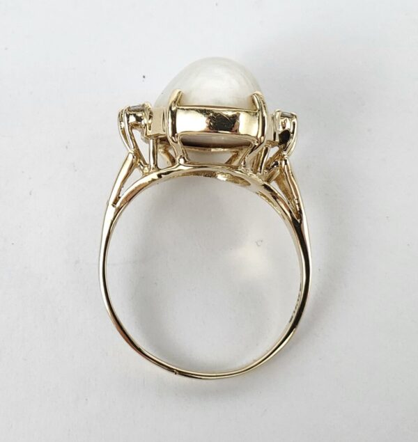 14k Yellow Gold Oval Mabe Pearl Natural Diamond Cocktail Ring 7.75'' - Image 7
