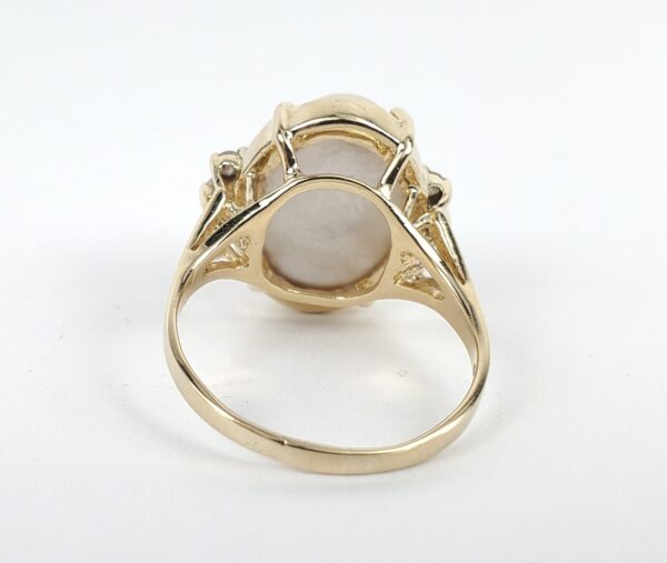 14k Yellow Gold Oval Mabe Pearl Natural Diamond Cocktail Ring 7.75'' - Image 8