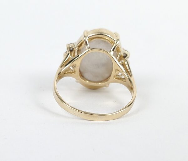 14k Yellow Gold Oval Mabe Pearl Natural Diamond Cocktail Ring 7.75'' - Image 9