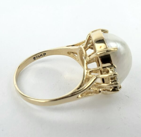 14k Yellow Gold Oval Mabe Pearl Natural Diamond Cocktail Ring 7.75'' - Image 10