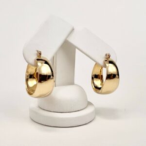 14k Yellow Gold Wide Round Graduated Hanging Hoop Earrings 1''