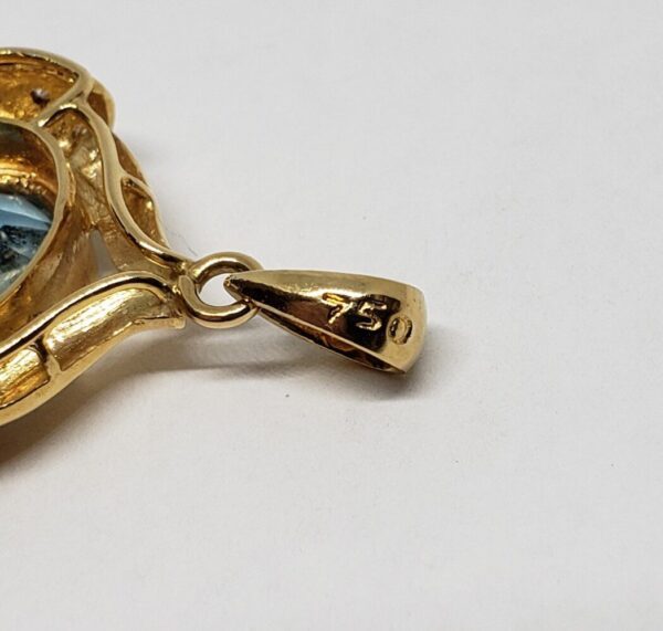18k 750 Yellow Gold 4.00ct Blue Topaz Diamond Drop Charm Pendant - Image 5