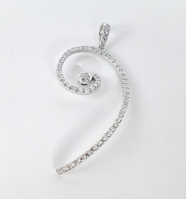 18k White Gold White Pave Diamond Custom Swirl Drop Dangle Pendant 2 1/8'' - Image 3