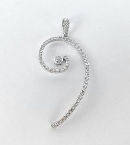 18k White Gold White Pave Diamond Custom Swirl Drop Dangle Pendant 2 1/8''