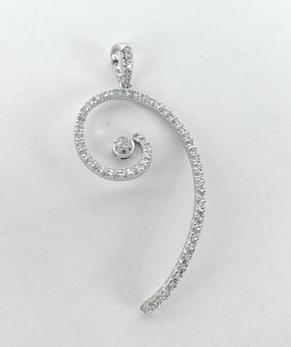 18k White Gold White Pave Diamond Custom Swirl Drop Dangle Pendant 2 1/8'' - Image 4