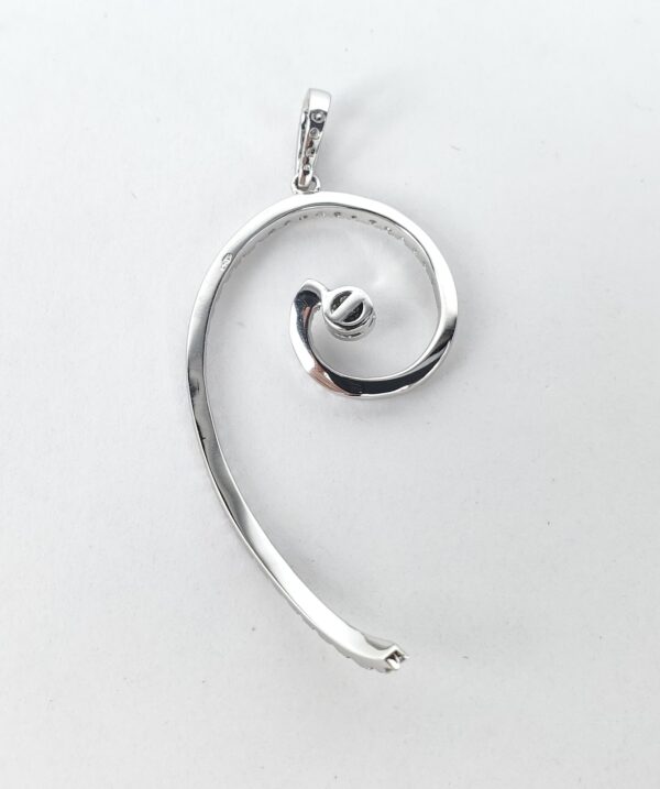 18k White Gold White Pave Diamond Custom Swirl Drop Dangle Pendant 2 1/8'' - Image 5