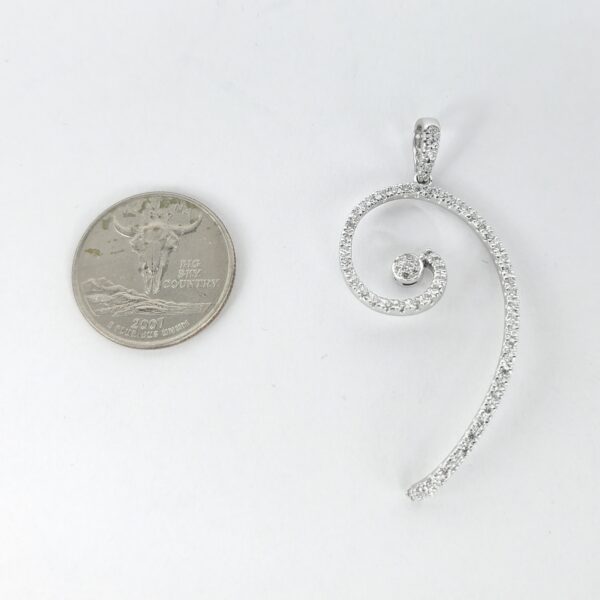 18k White Gold White Pave Diamond Custom Swirl Drop Dangle Pendant 2 1/8'' - Image 6