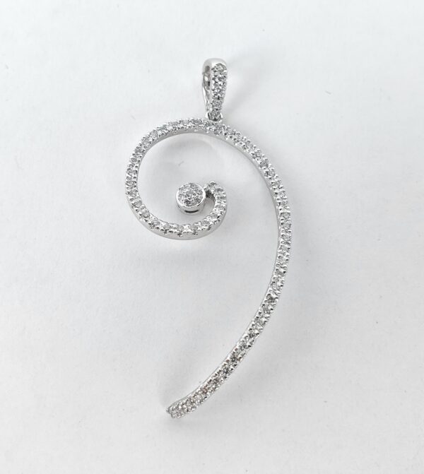 18k White Gold White Pave Diamond Custom Swirl Drop Dangle Pendant 2 1/8''
