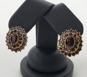 18k Yellow Gold 5.00ctw Garnet Oval Double Halo Leverback Earrings 3/4''