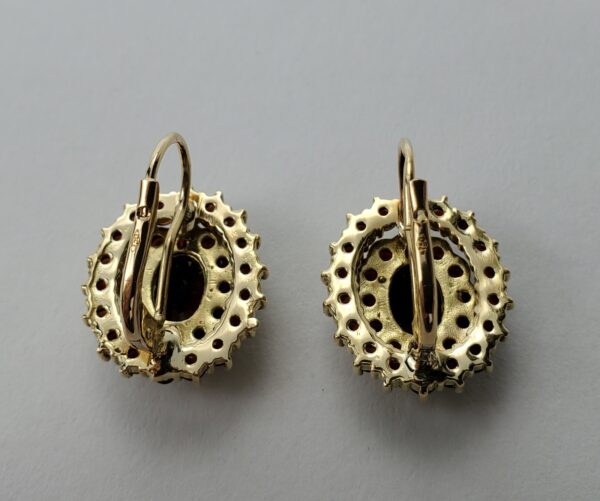 18k Yellow Gold 5.00ctw Garnet Oval Double Halo Leverback Earrings 3/4'' - Image 7
