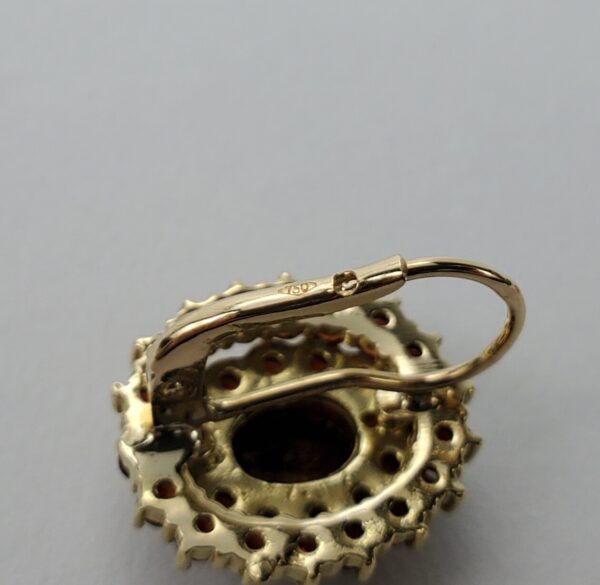 18k Yellow Gold 5.00ctw Garnet Oval Double Halo Leverback Earrings 3/4'' - Image 8