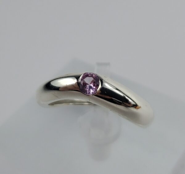 925 Sterling Silver .17ctw Pink Sapphire Twisted Solitaire Band Ring 5'' - Image 3