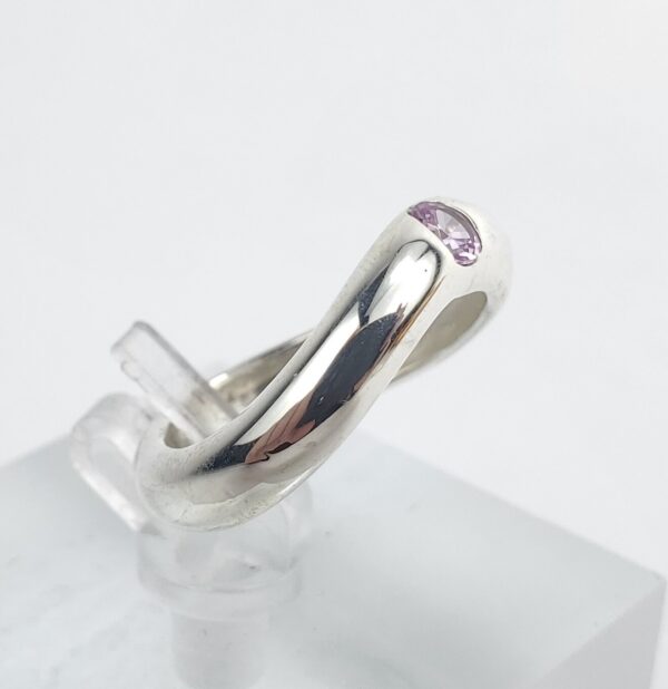 925 Sterling Silver .17ctw Pink Sapphire Twisted Solitaire Band Ring 5'' - Image 5