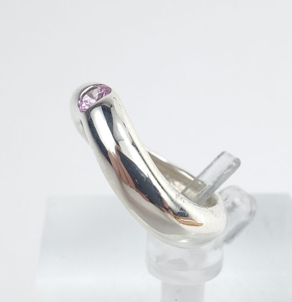 925 Sterling Silver .17ctw Pink Sapphire Twisted Solitaire Band Ring 5'' - Image 6