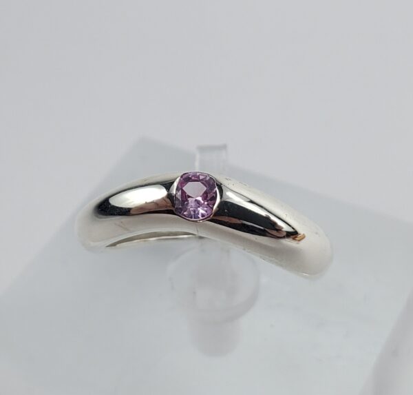 925 Sterling Silver .17ctw Pink Sapphire Twisted Solitaire Band Ring 5''