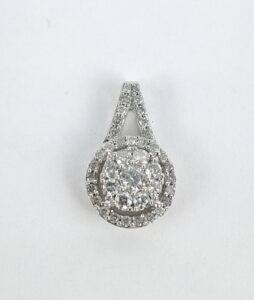 925 Sterling Silver .57ctw Diamond Halo Florette Slider Drop Pendant 5/8''