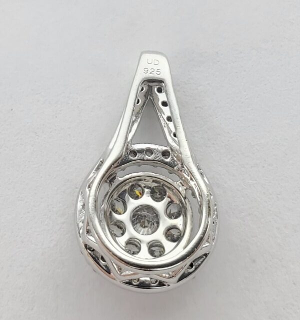 925 Sterling Silver .57ctw Diamond Halo Florette Slider Drop Pendant 5/8'' - Image 6