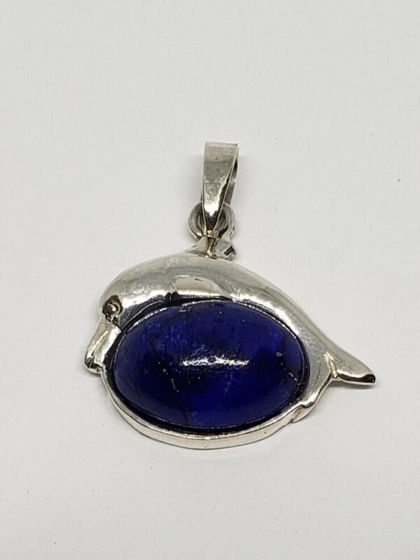 925 Sterling Silver Dolphin Nautical Ocean Lapis Lazuli Charm Pendant - Image 3