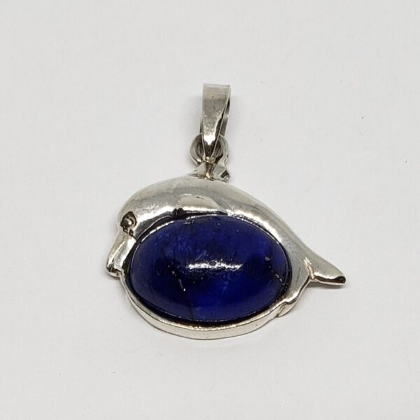 925 Sterling Silver Dolphin Nautical Ocean Lapis Lazuli Charm Pendant
