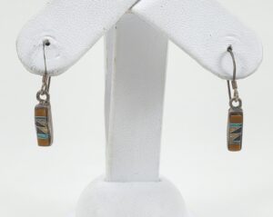 925 Sterling Silver Tigers Eye Black Onyx Opal Mosaic Hanging Hook Earrings 1''